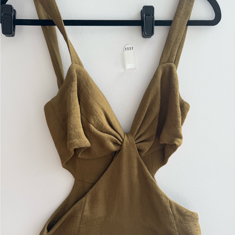 Shona Joy Green Sleeveless Bodysuit with Cut Out Tie Front